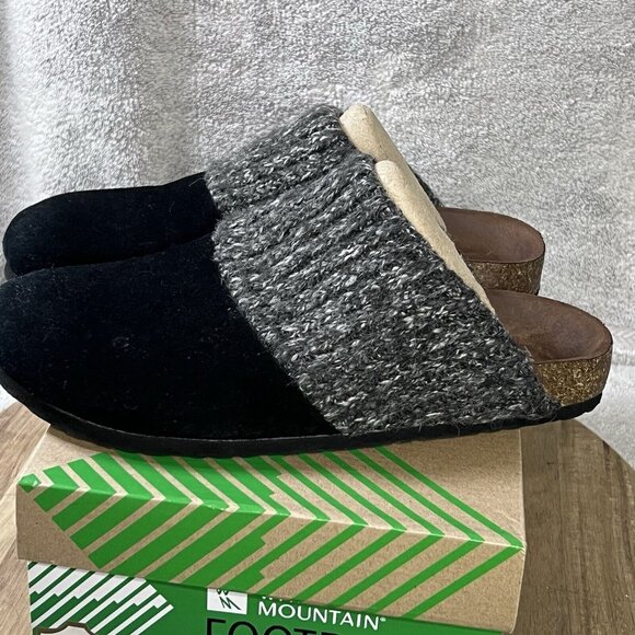 White Mountain Footbeds Clog Slip On Women’s Sz 8M Black Suede Sweater Trim - Picture 3 of 9